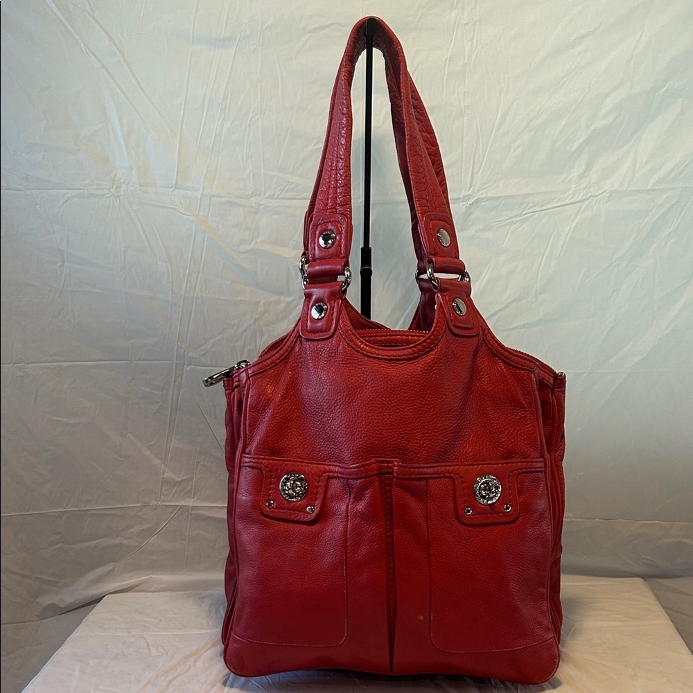 Marc Jacobs Hobo Shoulder Bag Totally Turnlock Teri Handbag Red Pebble Leather